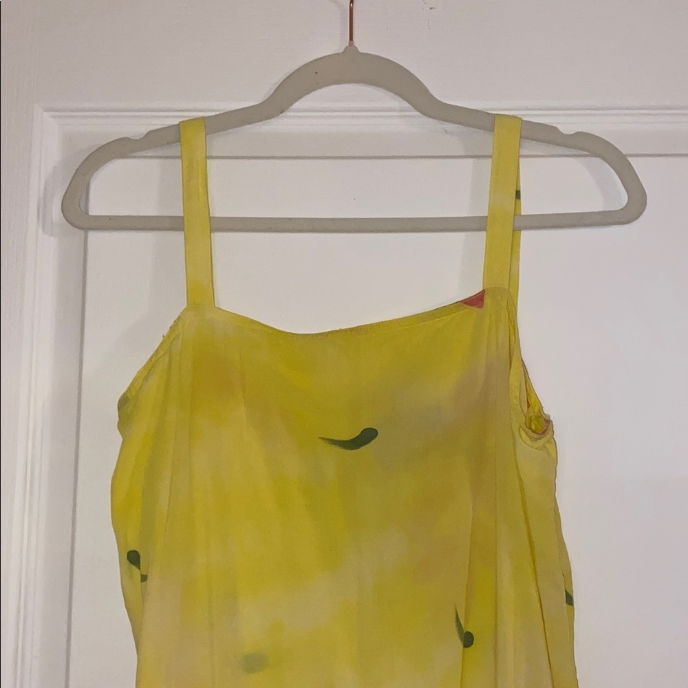 April Cornell Sunny Yellow Strap floral Dress with side split Size Large - Picture 2 of 10